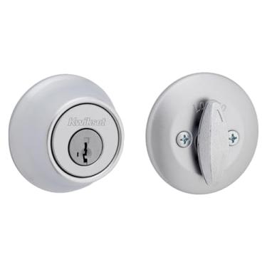 Imagem de Kwikset Fechadura de fechadura 660, porta de entrada frontal externa com chave externa cromada acetinada, segurança SmartKey Rekey resistente a palhetas, parafuso morto de cilindro único