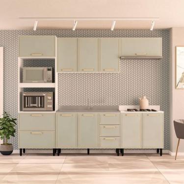 Imagem de Cozinha Modulada 5 Peças sem Pia Amara Politorno Móveis, Branco Verde