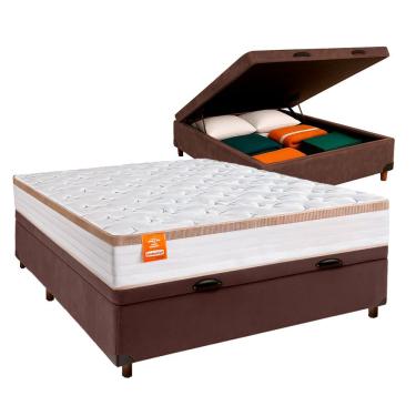 Imagem de Conjunto Cama Box Bau Marrom Casal + Colchão Molas Ensacadas Isis Real Inducol