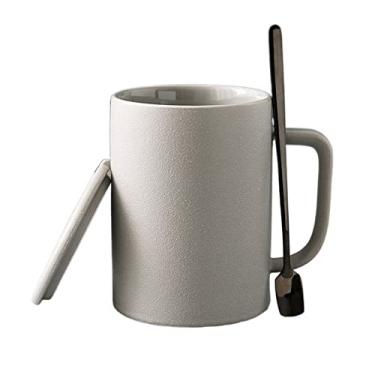 Imagem de GRFIT Caneca 350ML/440ML Caneca de cerâmica fosca europeia com tampa colher cerâmica grossa retrô café da manhã xícara de aveia caneca de café (cor: D)