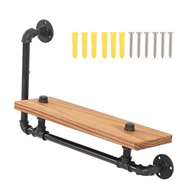 Imagem de Prateleira montada na parede Placa de madeira Tubo de ferro forjado Prateleiras flutuantes retrô Prateleira de parede para cozinhas de bar doméstico Materiais premium Forte (Estilo de canto)