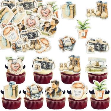 Imagem de Gyufise 54Pcs Edible Happy Father's Day Cupcake Toppers Wafer Paper Shoe Love Dad Cake Toppers Edible Best Dad Ever Cupcake Picks for Father Day Theme Birthday Party Cake Decorations Multicolor