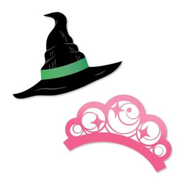 Imagem de Big Dot of Happiness Witch Small Paper Cutouts, DIY Good Pink and Green Birthday or Witch Halloween Party Decor Craft for Girls, Green Witch Hat & Pink Crown Shaped Cut-Outs - 24 Ct