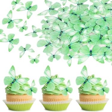 Imagem de 72 Pack Wafer Paper Butterflies Cupcake Toppers, Edible Butterfly Cake Decorations, Butterfly Theme Birthday Party Decorations for Wedding Birthday Anniversary Party Cupcake Decorating Greeen