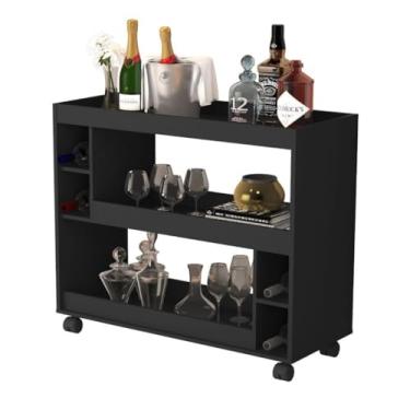 Imagem de Aparador Buffet Multiuso com Adega e Rodízio Cantinho do Café Sala Cozinha Recepção Decoração Retrô(Preto)