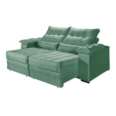 Imagem de Sofá Retrátil e Reclinavel Cancun 3 Lugares em Linho Braços Almofadados (VERDE)