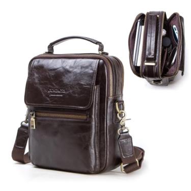 Imagem de Bolsa Tiracolo Masculina de Couro Legítimo CONTACTS - Bolsas Transversal Ombro com Alça Ajustável e Bolso para Notebook até 9.7", Estilo Executivo e Casual, Shoulder Bag Grande Capacidade Marrom