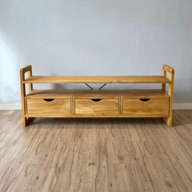 Imagem de Rack de TV de Madeira Pinus Linea com 3 Gavetas Nozes - ArtFactory Des