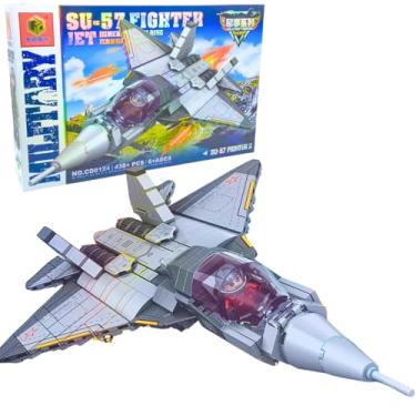 Imagem de Conjunto de Blocos de Montar 438 Peças - Avião Militar SU-57 - Brinquedo Educativo de Construção Infantil, Blocos de Construção com Minifiguras, Peças Compatíveis e Detalhes Realistas (SU-57)