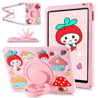 Imagem de Capa infantil para iPad 9ª 8ª geração, capa de silicone à prova de choque infantil morango para iPad 10.2 2021/2020/2019 com alça giratória suporte para lápis embutido 9/8/7 Gen 10,2 polegadas, capa