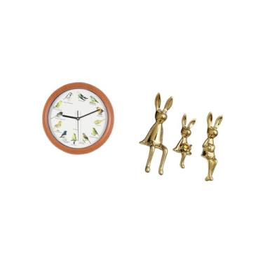 Imagem de Fenteer Relógio de Parede com Pássaros Cantores, Estátuas de Família de Coelhos, Relógios de Parede Decorativos, Decoração de Relógios Pendurados, Escultura D
