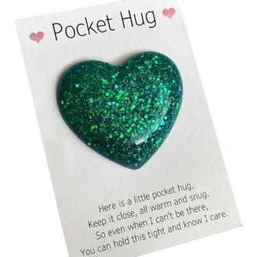 Imagem de GANPUB Token de coração de abraço de bolso verde com cartão comemorativo lembrança presentes para amigos colegas família presente social durante o bloqueio, cartões e cartolina