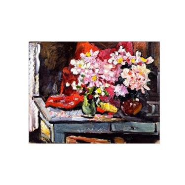 Imagem de Pôster e impressões em tela de flores vintage - reprodução de pintura de arte de parede famosa - vasos de flores na mesa - imagens para sala de estar 40 x 50 cm 16 x 20 pol sem moldura