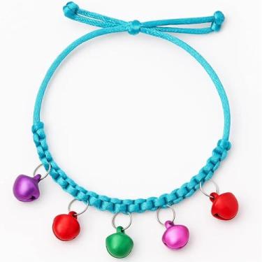 Imagem de Coleira de cachorro colorida tecida à mão para gatos ajustável e reflexiva com sons de sino para animais de estimação