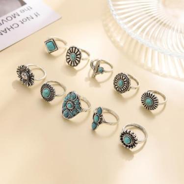 Imagem de Anéis de turquesa ocidental para mulheres, grosso, empilhável, joia ajustável, design boêmio, country