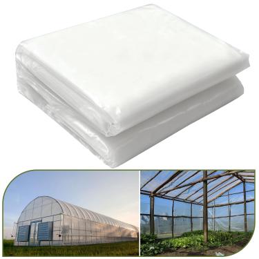 Imagem de Folha de plástico de estufa de 6 mil, filme de estufa transparente, cobertura de plástico espesso resistente a UV resistente, capa de plástico de polietileno verde (6 x 7,6 m)
