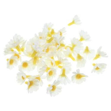 Imagem de Cabeças de flores artificiais de girassol de 2,5 cm, pacote com 50 cabeças de flores falsas de girassol de seda para decoração de buquê floral de casamento, faça-você-mesmo, branco