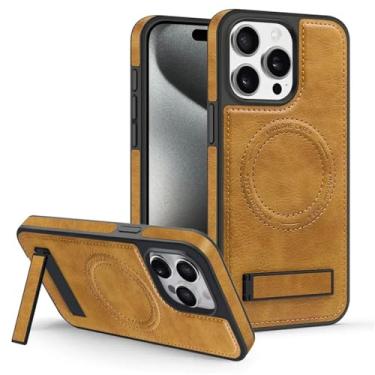 Imagem de Capa de telefone com suporte invisível de luxo para iPhone 11 12 13 14 15 Pro Max Suporte de couro de textura para capa de pára-choque Magsafe, T5, para iPhone 12Pro Max