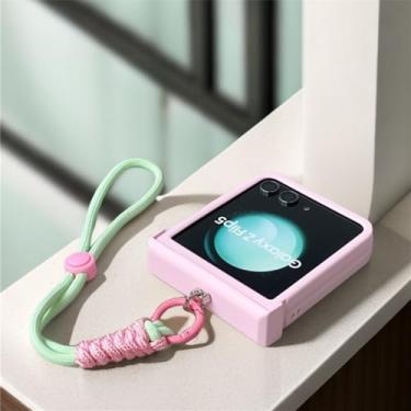 Imagem de Simples luxo grande janela doce cor botão portátil corda caso para samsung galaxy z flip5 5g z flip 5 zflip5 capa, b, samsung z flip 5