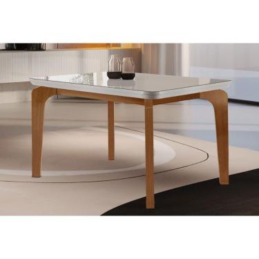 Imagem de Mesa Para Cozinha Londrina C-tampo Madeirado Vidro Canto Curvo 120x80cm Off White-imbuia-vidro Off White - Rufato