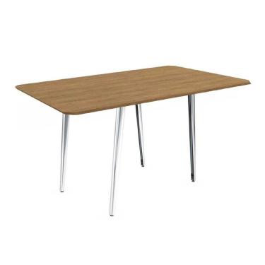 Imagem de Mesa Para Cozinha Iguaçu Aço Com Tampo Madeirado 160x90cm Cromada Nogueira Kappesberg