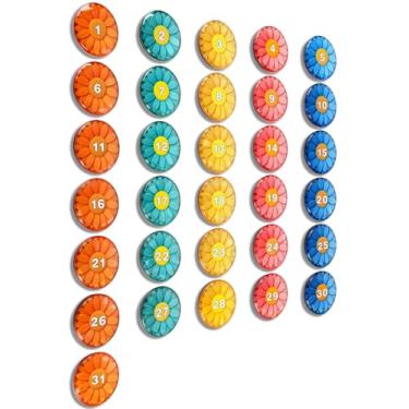 Imagem de Tellegloww Números grandes de calendário magnético de 3,5 cm, ímãs de calendário de vidro colorido para agendamento, quadro branco magnético, geladeira (flor)