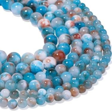 Imagem de Yochus 60 peças 6 mm azul e laranja jade persa cura energia contas redondas de pedras preciosas a granel para fazer joias, pulseira, colar, brinco faça você mesmo