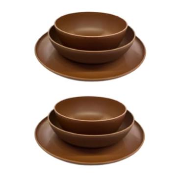 Imagem de ogo de 3 Pratos Resistente Linha Colours – Variedade de Cores, Livre de BPA e Uso no Micro-ondas | Prato Raso, Fundo e Bowl Modernos(Kit 2 jogos de pratos/Marrom)