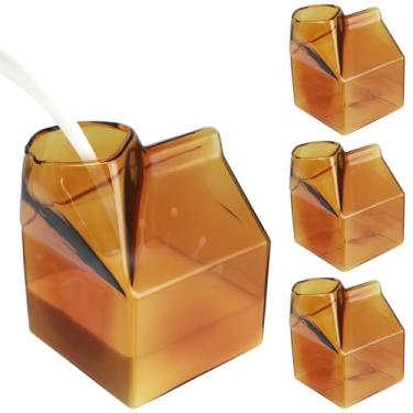 Imagem de Caixa de vidro para leite, jarra de vidro pequena marrom, 4 peças, copo de espuma de leite de 350 ml, para brunch, cozinha, restaurante, cafeteria, opção de presente para amigos, crianças, decoração