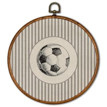 Imagem de KSDUT Decoração de arte de parede de futebol vintage - arte de parede retrô esportiva moderna em tela impressões penduradas, galeria de esportes de berçário, decoração de arte redonda para quarto de
