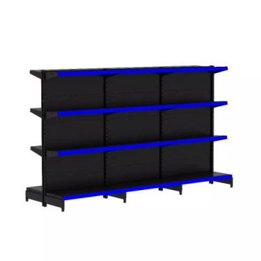 Imagem de Gondola Centro 137 Fit Ate 3 Metros Preto 24 Bandeja Pe Azul - AMAPÁ