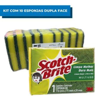 Imagem de Kit C/10 Esponjas Scotch Brite De Limpeza Dupla Face 3m Bucha Lava Lou