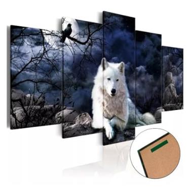 Imagem de Kit quadro decorativo 5 peças 95x60cm Lobo Branco