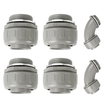 Imagem de HDHAODA Conectores de conduíte, conector líquido apertado de 5 cm NPT não metálico para conexões de conduíte flexíveis elétricas de PVC, 4 retos e 2 ângulos de 90 graus, listado na UL, cinza (pacote