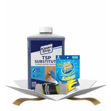 Imagem de Klean Strip Deck and Concrete Cleaner Pacote de 946 ml com panos de limpeza 25,4 x 25,4 cm e 2 pares de luvas de limpeza — Poderoso substituto TSP para superfícies de madeira, tijolo e metal