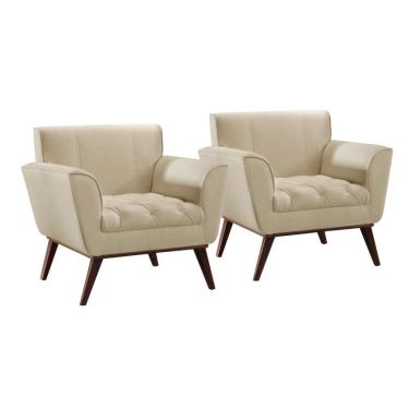 Imagem de Conjunto - 2 Poltronas Lise Luxo Madeira Maciça Castellar Veludo Bege Claro