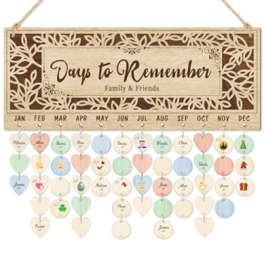 Imagem de CHDITB Calendário de aniversário 3D Days to Remember (40,6 cm x 15,2 cm), ramo de folha rústica, árvore genealógica, lembrete de aniversário para pendurar na parede, tabela de aniversário de família