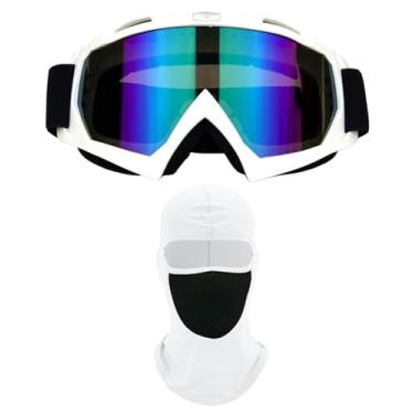 Imagem de immoono Óculos com balaclava respirável, óculos de esqui para motocicleta, motocross, ciclismo, esqui, com máscara facial para mulheres e homens, lentes coloridas com armação branca