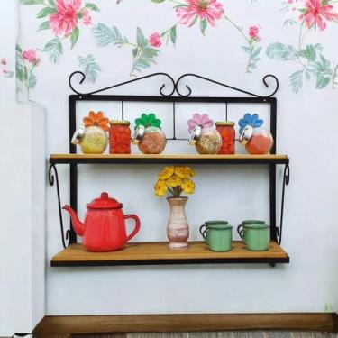 Imagem de Prateleira de Parede Multiuso em Ferro e Madeira Maciça - Artesanal - 