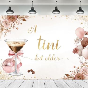Imagem de Ufeela A Tini Bit Older Happy Birthday Pano de fundo 7Wx5H Pés Tecido Poliéster Rosa Laço Café Aniversário Grãos Discoteca Girly Balloon Flower Floral Photography Background Banner Photo Shoot Decor