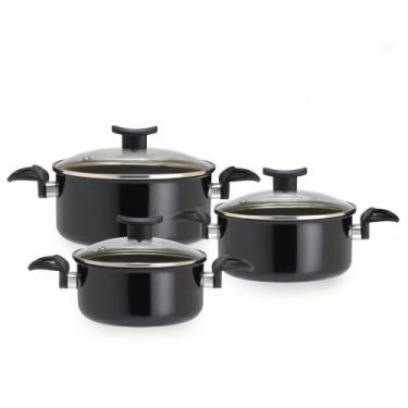 Imagem de Jogo de Panela Caçarola Indução e Gás Antiaderente Com Tampa 3 Pçs Pre