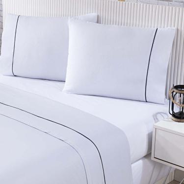 Imagem de Jogo De Cama Lençol 100% Algodão Percal 150 Fios Casal Gran Moratta 4 Peças - Branco E Cinza.