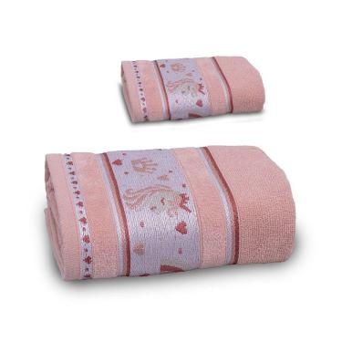 Imagem de Jogo De Toalha De Banho Infantil 2 Peças Soft Kids Com Lavabo Appel Rosê Misty - Unicórnio