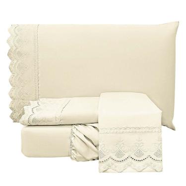 Imagem de Jogo De Cama Lençol King Supremo 3 Peças Micropercal 300 Fios Palha 100% Poliéster