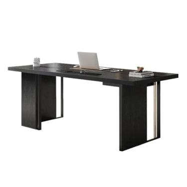 Imagem de Mesa de computador para escritório em casa Estação de trabalho moderna para PC com gaveta, mesa escrita acabamento em carvalho preto e estação carregamento para escritório doméstico