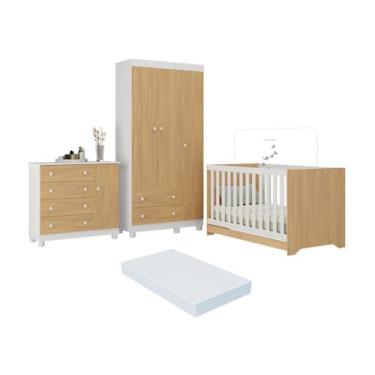 Imagem de Quarto de Bebê Completo Berço Americano 3 em 1 Colchão Allegra Multimóveis Mp4606 Branco/madeirado