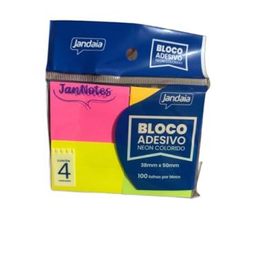 Imagem de Bloco de Notas Postite 38X50 400 Folhas Neon 4 Cores Jandaia