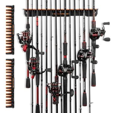 Imagem de Suporte para varão de pesca vertical KastKing patenteado V15 – suporte para varão de pesca montado na parede, armazena 15 hastes ou combos de varão de pesca em 45,72 cm, ótimo suporte para mastro de pesca e rack, 2 Pack