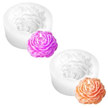 Imagem de Heclia Conjunto de moldes de silicone de flor de peônia, moldes de sabão de vela floral 3D para decoração de casamento faça você mesmo fondant chocolate doce, 2 moldes de cozimento para presentes de