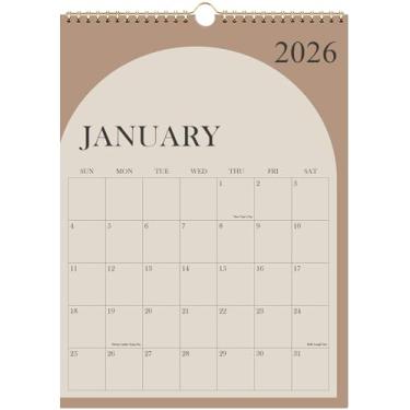 Imagem de Calendário 2025-2026 - Calendário de parede de 18 meses de janeiro de 2025 a junho de 2026, agenda de parede com papel grosso, 30,5 x 36,8 cm, calendário vertical, bege